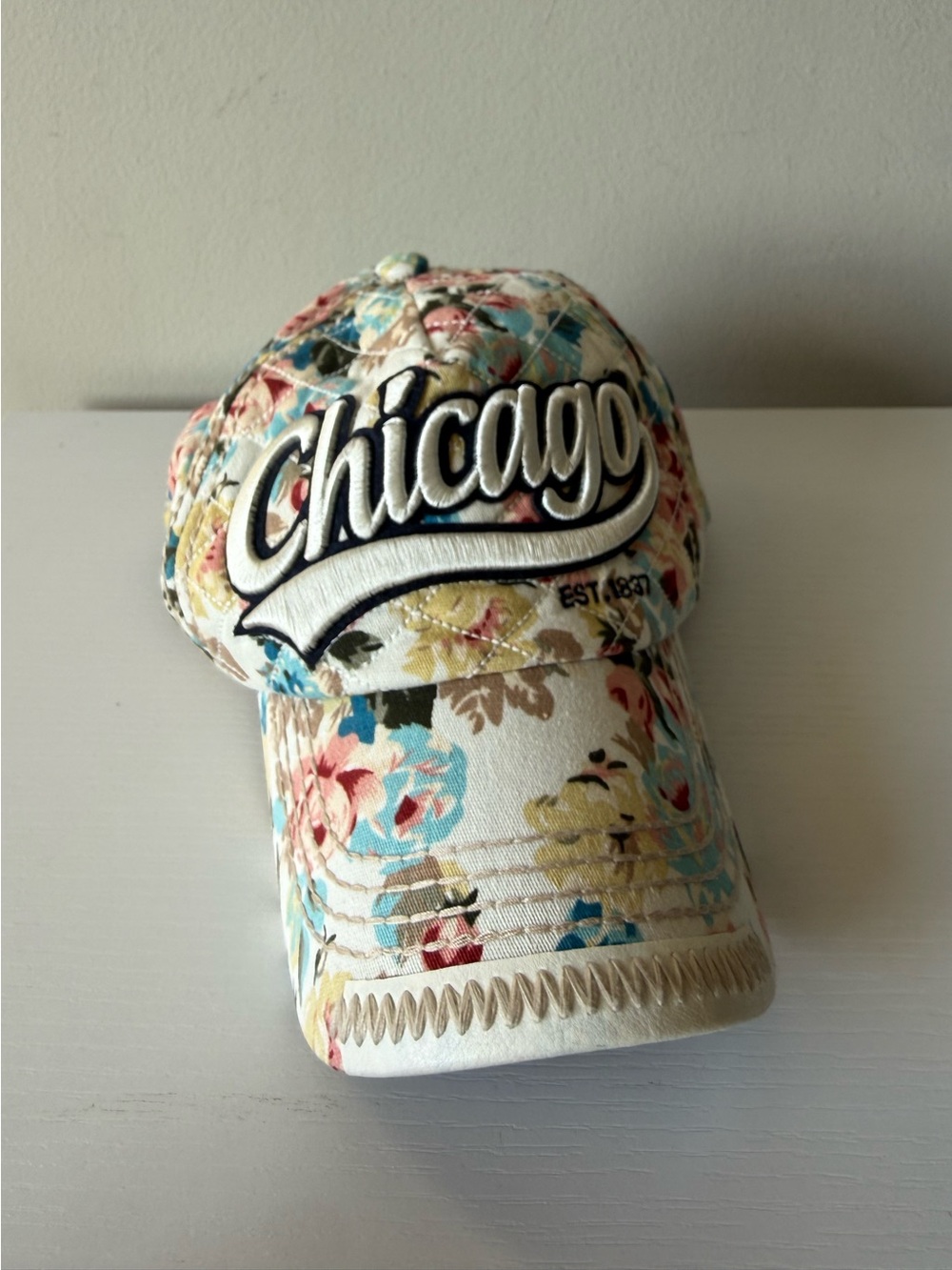 Robin Ruth Floral Chicago Cap - White with Multicolor Blossoms